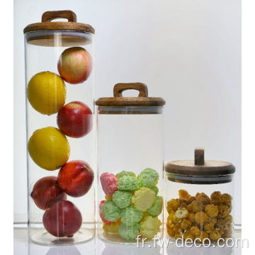 Borosilicate en verre de rangement en verre avec couvercle en bois